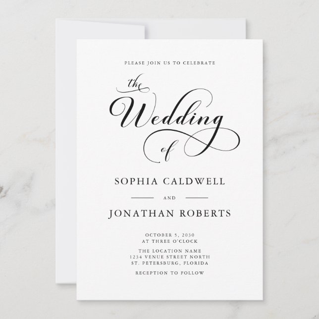 Elegantes Calligrafy Script QR Code Hochzeit Einladung (Vorderseite)