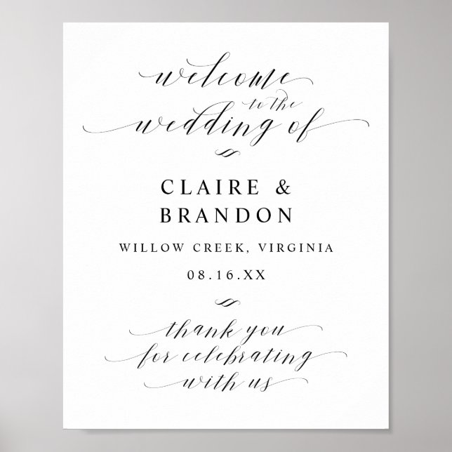 Elegantes Calligrafy Script Wedding Welcome Sign Poster (Vorne)