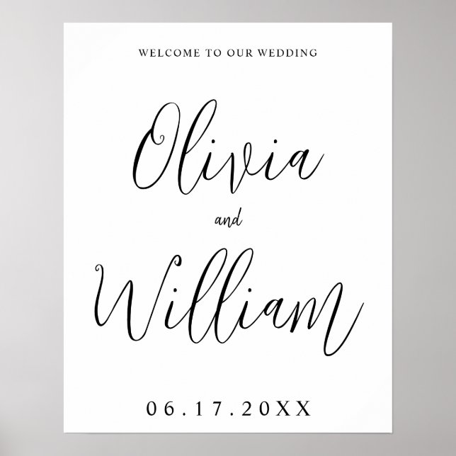 Elegantes Calligrafy Script Wedding Welcome Sign Poster (Vorne)