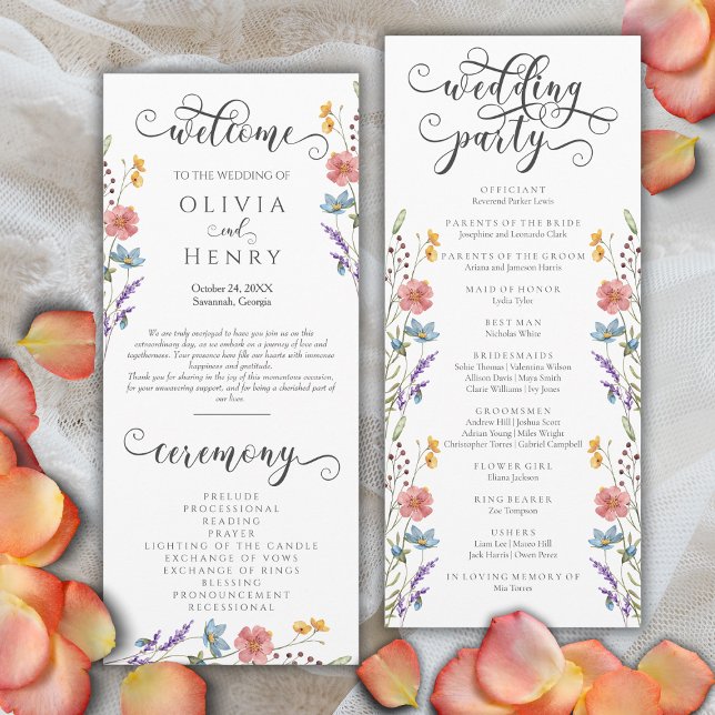 Elegantes Calligrafy Spring Floral Wedding Program Programm (Von Creator hochgeladen)