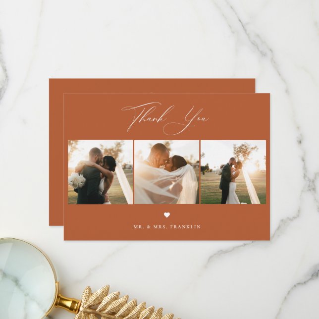 Elegantes Calligrafy Wedding Foto Danke Karte (Vorderseite/Rückseite Beispiel)