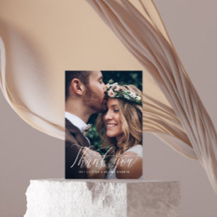 Elegantes Calligrafy Wedding Foto Danke Karte