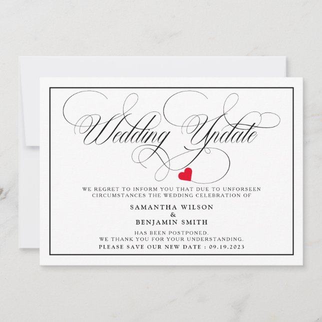Elegantes Calligrafy Wedding Update Einladung (Vorderseite)