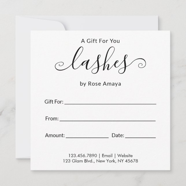 Elegantes Calligraphy Beauty Salon Geschenkgutsche (Vorderseite)