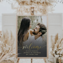 Elegantes Calligraphy Black & Gold Foto Hochzeit