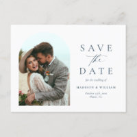 Elegantes Calligraphy Blue Foto Save the Date