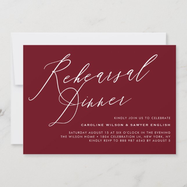Elegantes Calligraphy Burgundy Probe Dinner Einladung (Vorderseite)