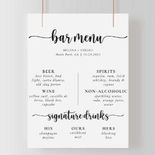 Elegantes Calligraphy Classic Wedding Bar Menu Poster