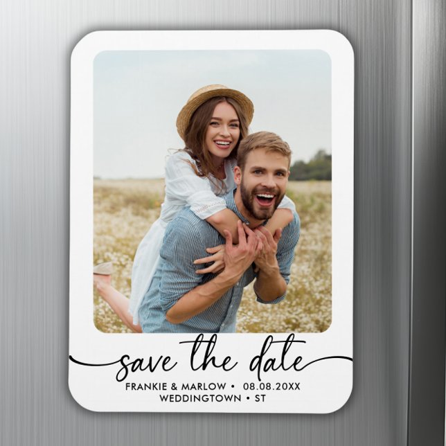 Elegantes Calligraphy Couple Foto Save the Date Magnet (Elegant Calligraphy Couple Photo Save The Date Magnet)