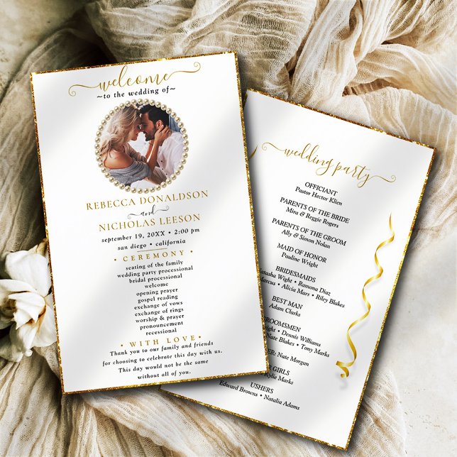 Elegantes Calligraphy Custom Foto Wedding Program (Von Creator hochgeladen)