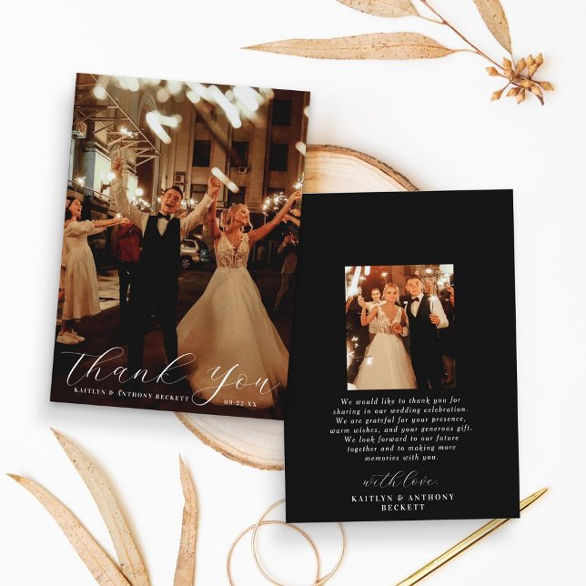 Elegantes Calligraphy Custom Wedding Foto Dankeskarte (Von Creator hochgeladen)