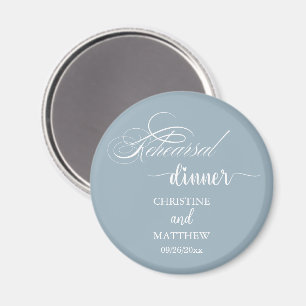 Elegantes Calligraphy Dusty Blue Probe Dinner Magnet