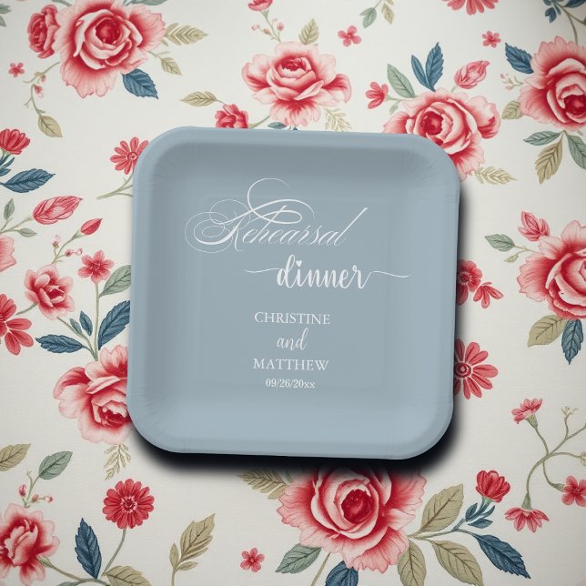 Elegantes Calligraphy Dusty Blue Probe Dinner Pappteller (Von Creator hochgeladen)