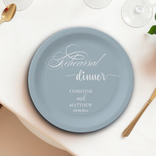 Elegantes Calligraphy Dusty Blue Probe Dinner Pappteller