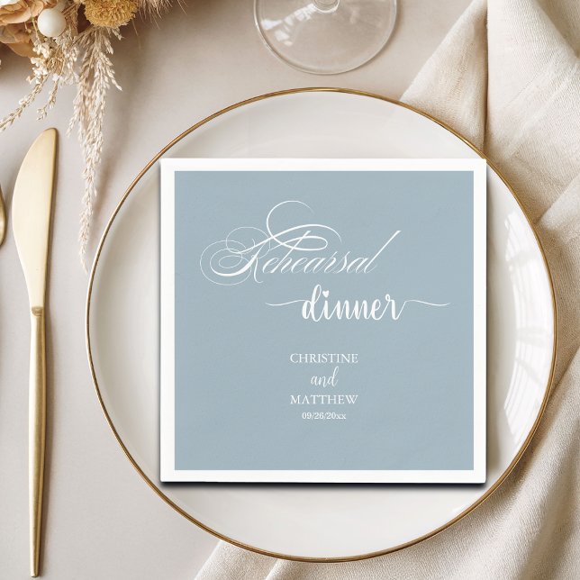 Elegantes Calligraphy Dusty Blue Probe Dinner Serviette (Von Creator hochgeladen)