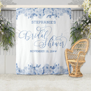 Elegantes Calligraphy Dusty BlueFloral Brautparty Wandteppich