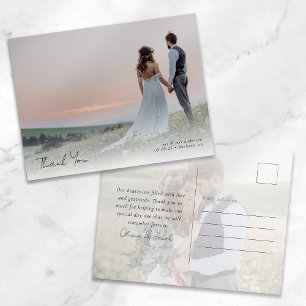 Elegantes Calligraphy Foto Wedding Vielen Dank Postkarte