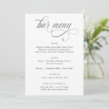 Elegantes Calligraphy Luxury Wedding Bar Menu