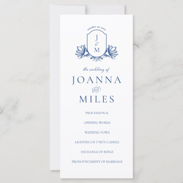 Elegantes Calligraphy Marseilles Blue Wappen Progr (Vorderseite)