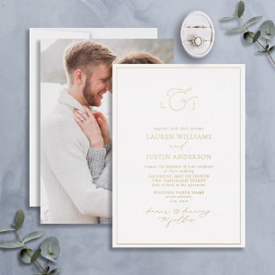 Elegantes Calligraphy Monogram Foto Gold Folieneinladung