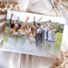 Elegantes Calligraphy Sage Green Heart Wedding Fot Dankeskarte