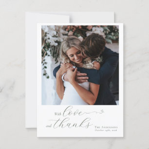 Elegantes Calligraphy Sage Green Heart Wedding Fot Postkarte