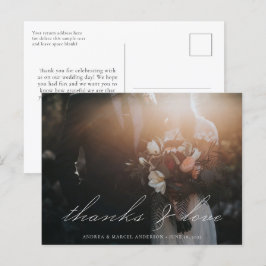 Elegantes Calligraphy Script Foto dank Hochzeit Postkarte