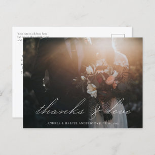 Elegantes Calligraphy Script Foto dank Hochzeit Postkarte