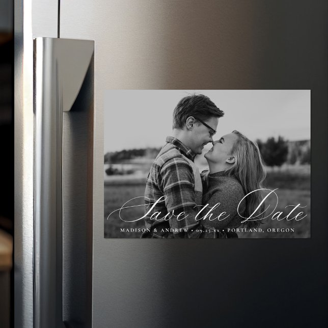 Elegantes Calligraphy Script-Foto Save the Date Magneteinladung (Von Creator hochgeladen)