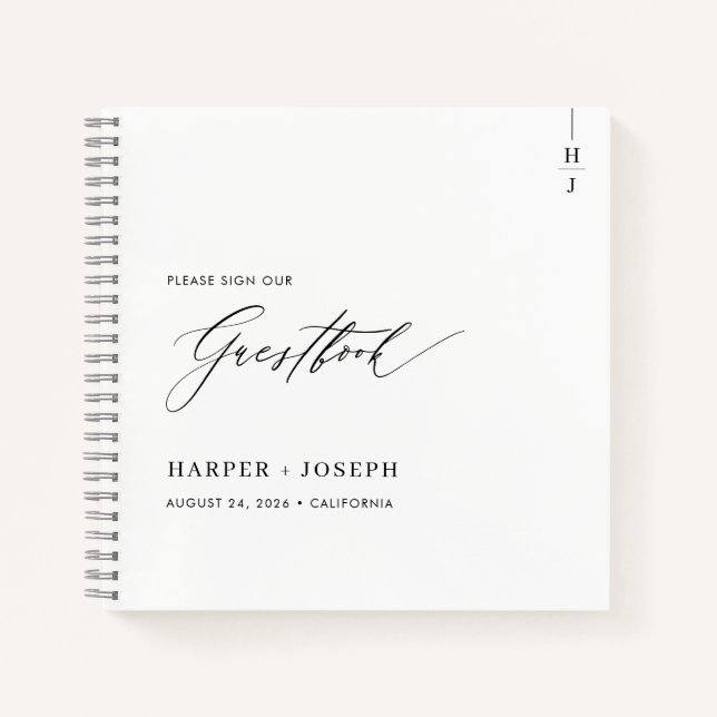 Elegantes Calligraphy Script Wedding Guest Book Notizbuch (Vorderseite)