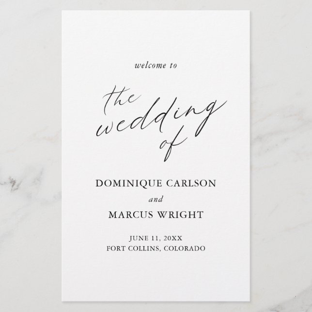 Elegantes Calligraphy Simple Wedding Program (Vorderseite)