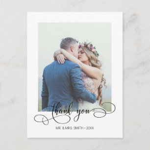 Elegantes Calligraphy Wedding Foto Vielen Dank Postkarte