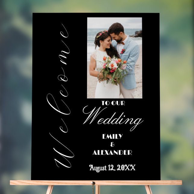 Elegantes Calligraphy Wedding Foto Willkommen Acrylschild (Neutral)