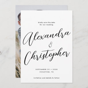 Elegantes Calligraphy Wedding Verlobung Foto Save The Date