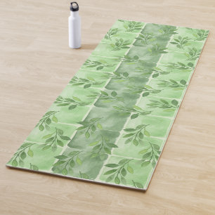 Elegantes Calming Green Leaf Wasserfarbenübung Yogamatte