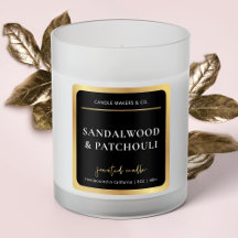 Elegantes Candle Square Label Schwarz & Gold Scrip