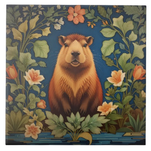Elegantes Capybara im Stil von William Morris Fliese