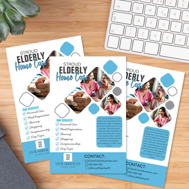 Elegantes Caregiver Foto Gray & Blue Design Flyer (Von Creator hochgeladen)