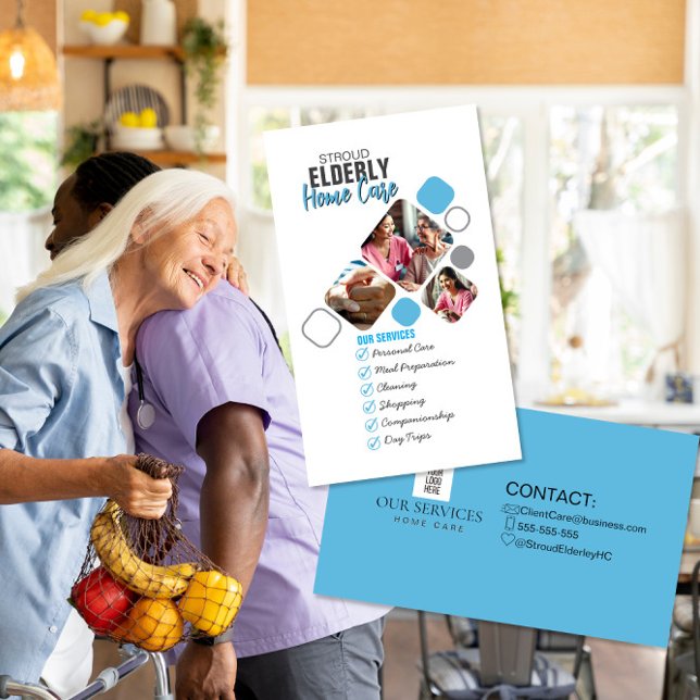 Elegantes Caregiver Foto Gray & Blue Design Visitenkarte (Von Creator hochgeladen)