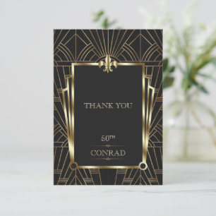 Elegantes Casino Black Gold Art Deco 50. Geburtsta Dankeskarte
