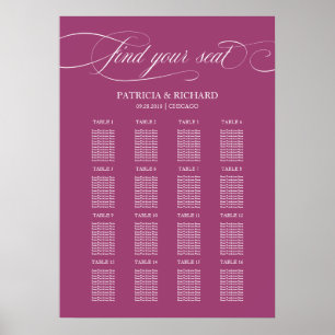 Elegantes Cassis-Hochzeitssitzplan-Schild Poster
