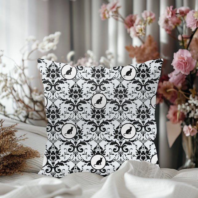 Elegantes Cat Damask Muster Kissen (Von Creator hochgeladen)