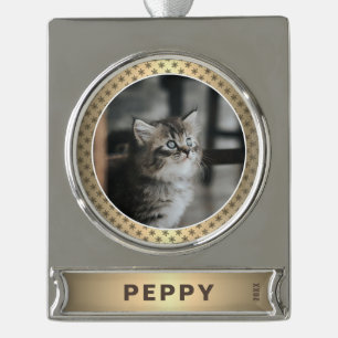 Elegantes Cat Foto Golden Metallic Banner-Ornament Silber