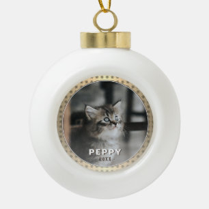 Elegantes Cat Foto Golden Metallic Keramik Kugel-Ornament