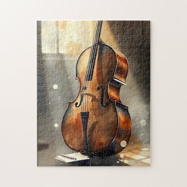 Elegantes Cello in einem hellen Studio Puzzle (Vertikal)