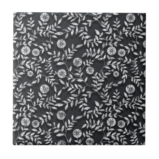 Elegantes Chalkboard Blumenmuster Fliese (Vorderseite)