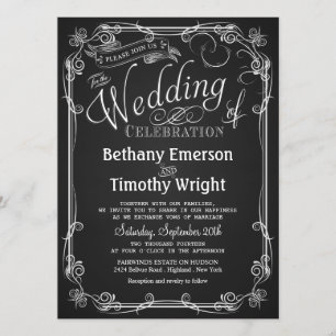 Elegantes Chalkboard Hochzeitsempfang Einladung
