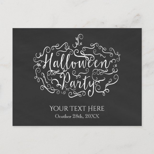 Elegantes Chalkboard Pumpkin-Halloween-Party Einladungspostkarte (Vorderseite)