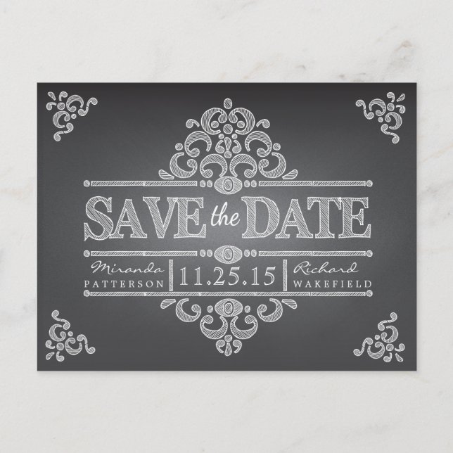 Elegantes Chalkboard Save the Date Hochzeit Postka Ankündigungspostkarte (Vorderseite)