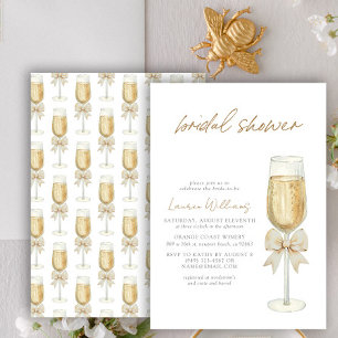 Elegantes Champagne Chic Bow Script-Brautparty Einladung